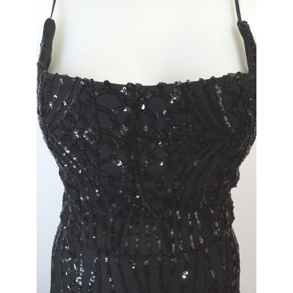 Windsor Lissie Black Formal Sequin Mini Dress Fully Lined Bodycon Sz 1/2 - Picture 6 of 9